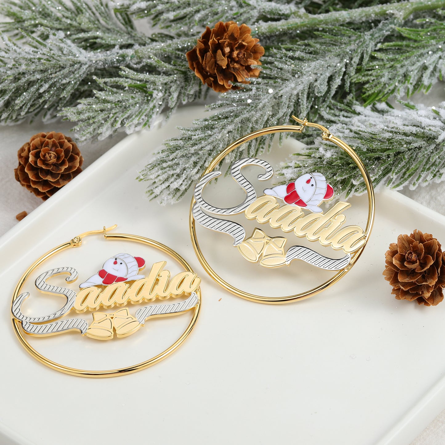 Boucles d'oreilles créoles avec nom du père Noël QE990