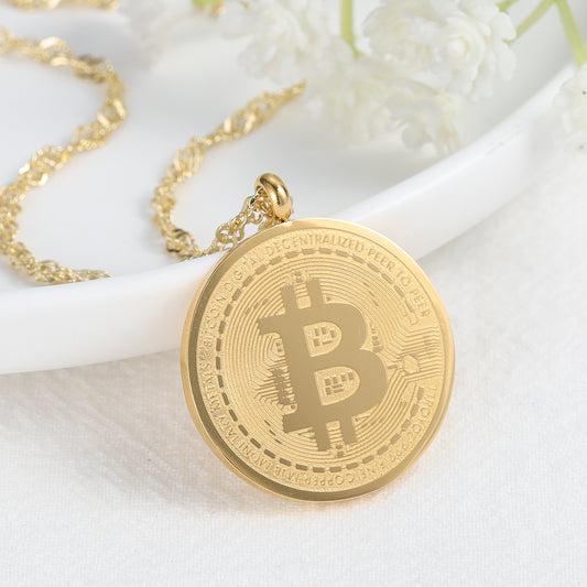 Gold Bitcoin Pendant Necklac SN258