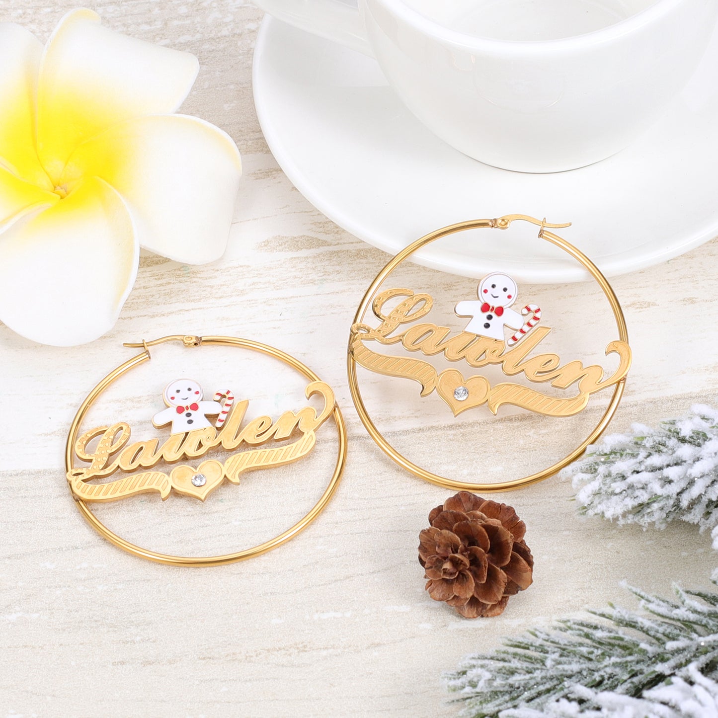 Boucles d'oreilles créoles avec nom de bonhomme de neige de Noël QE993