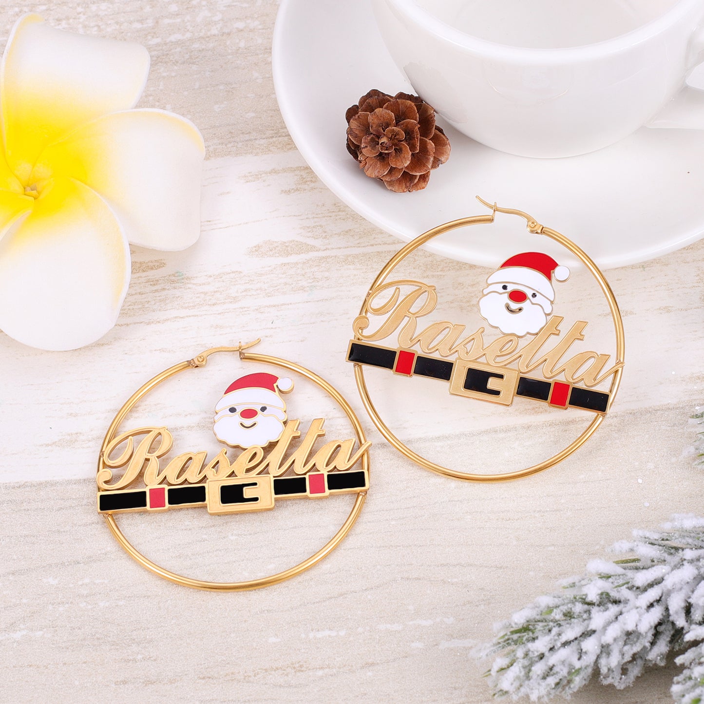 Boucles d'oreilles créoles avec nom du père Noël QE996