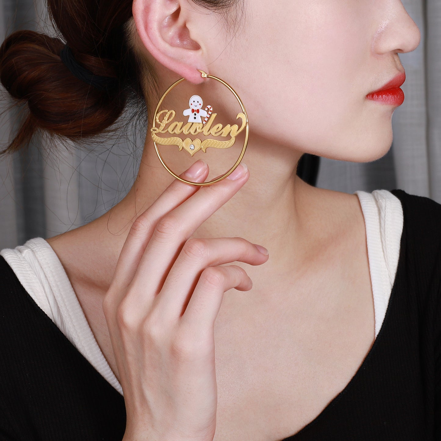 Boucles d'oreilles créoles avec nom de bonhomme de neige de Noël QE993
