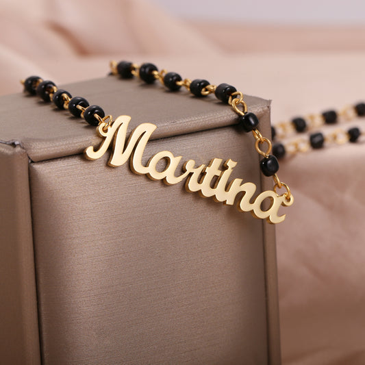 Name Necklace With Black Bead Chain QN749