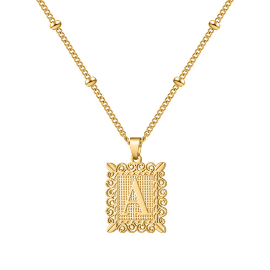 Rectangle Uppercase Initial Letter Pendant MN1778