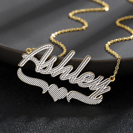 Bi-Color Name Necklace With Heart QN20901