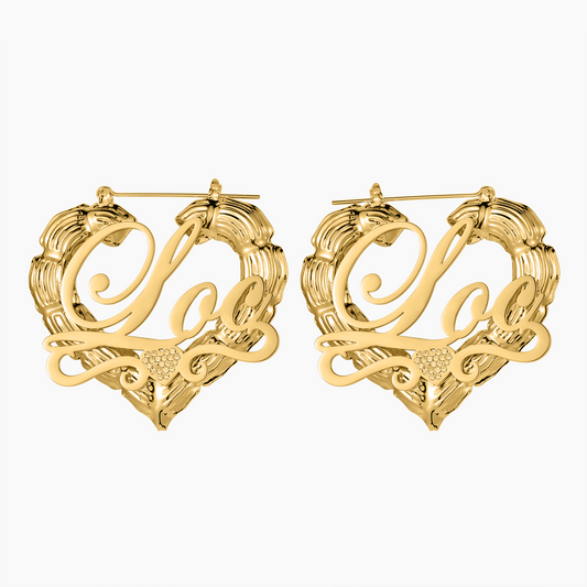 Heart Bamboo Name Earrings QE678