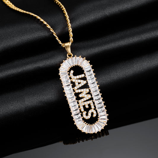 Hip Hop Nom Personnalisé Lettres Collier Zircon Bling Baguette Lettres QN334 