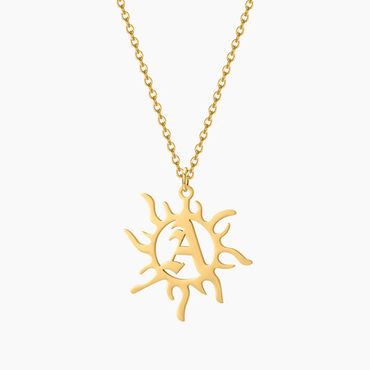 Sun Initial Retro Letter Necklace SN597