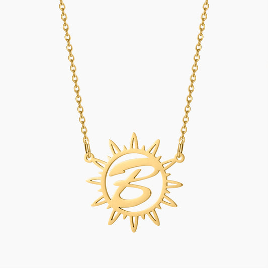 Sun Initial Cursive Letter Necklace SN596