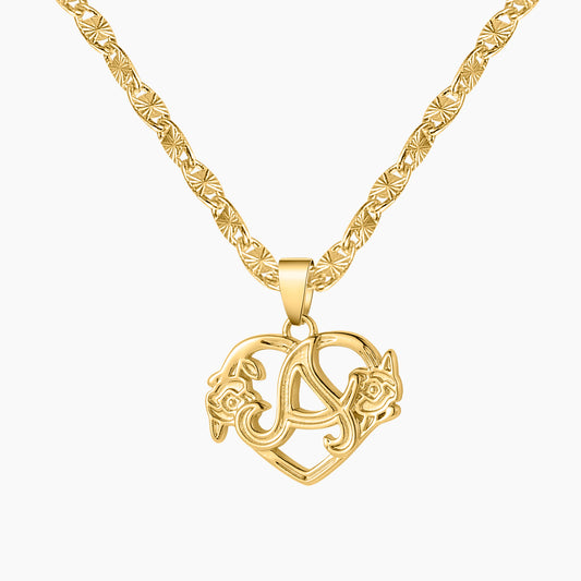 Rose Heart Initial Letter Necklace SN614