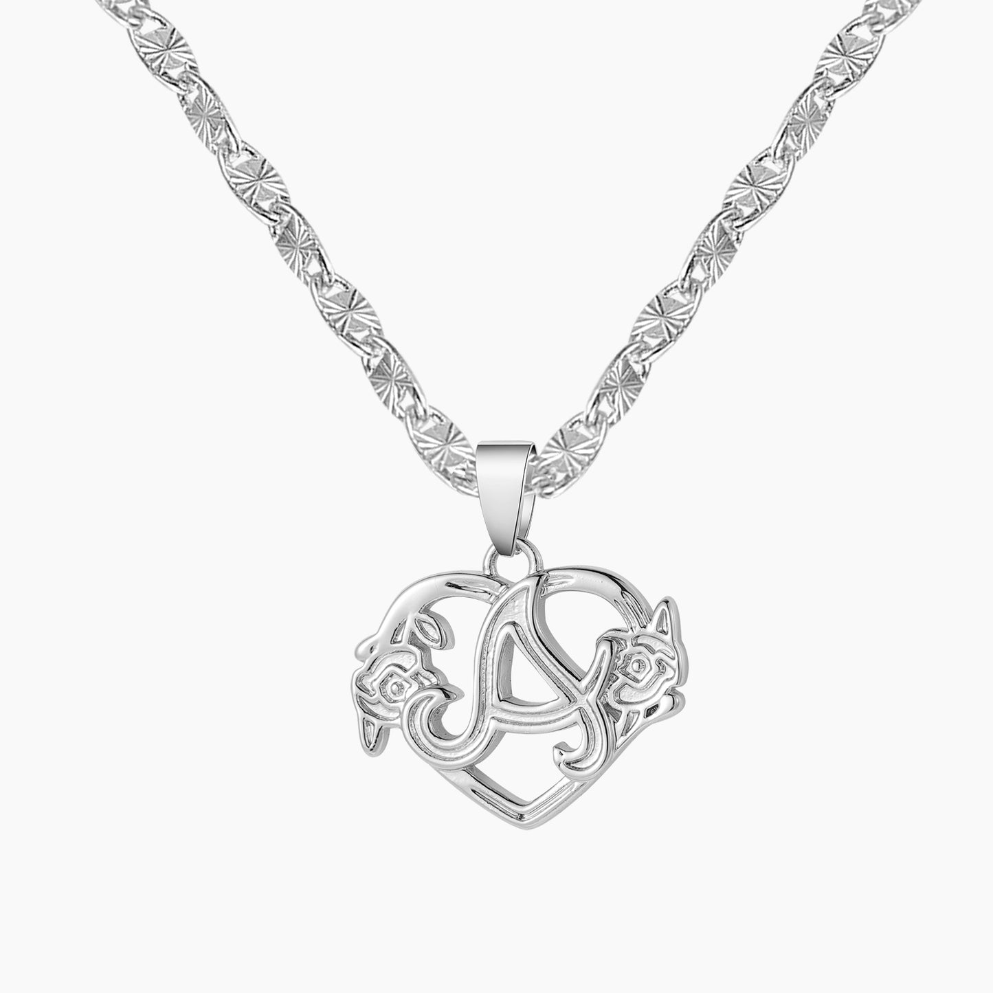 Rose Heart Initial Letter Necklace SN614