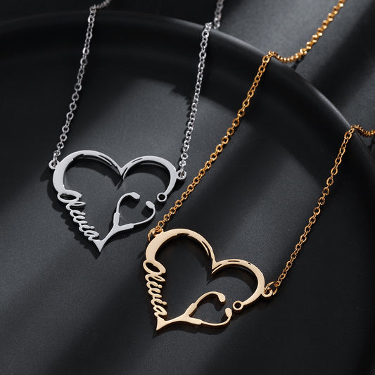 Stethoscope Heart Name Necklace QN567