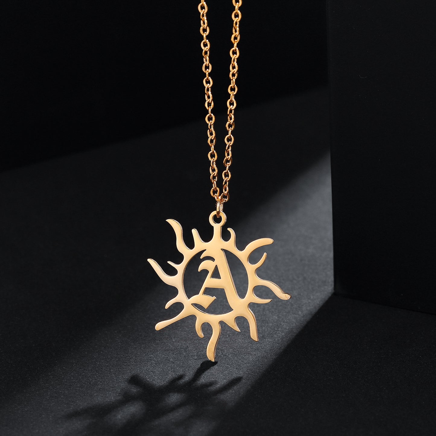 Sun Initial Retro Letter Necklace SN597