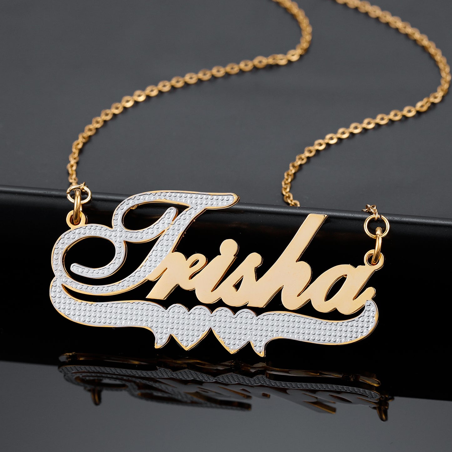 Heart Double 3D Name Necklace  QN353-F16