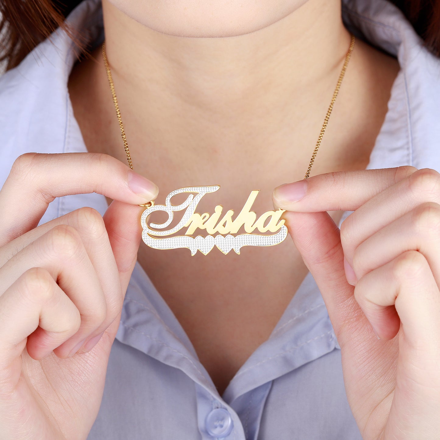 Heart Double 3D Name Necklace  QN353-F16
