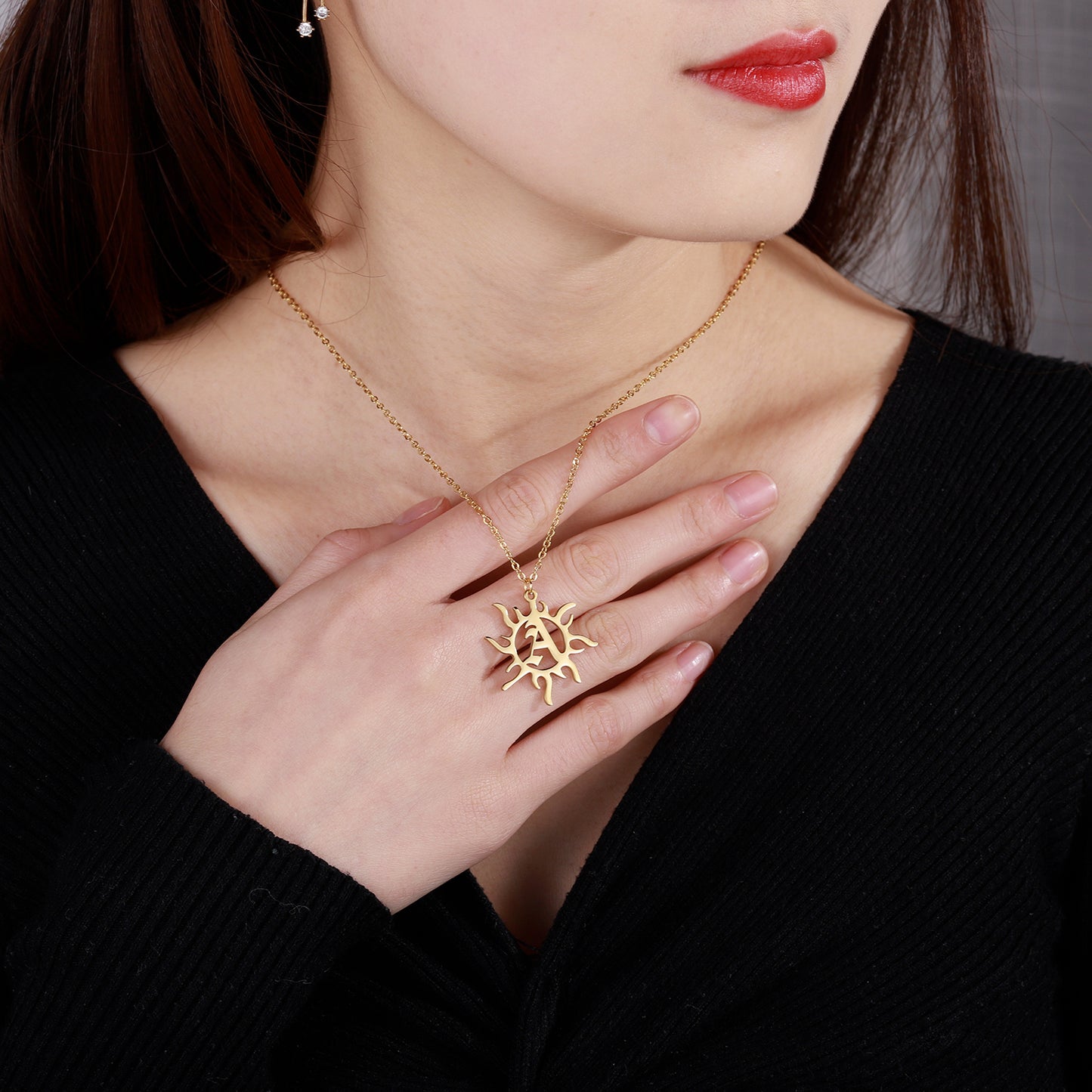Sun Initial Retro Letter Necklace SN597