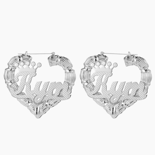 Two Tone Bamboo Heart Name Earrings QE530