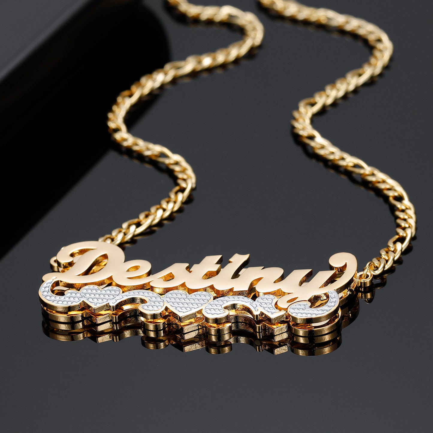 Double Plate Two Tone Heart Name Necklace QN435