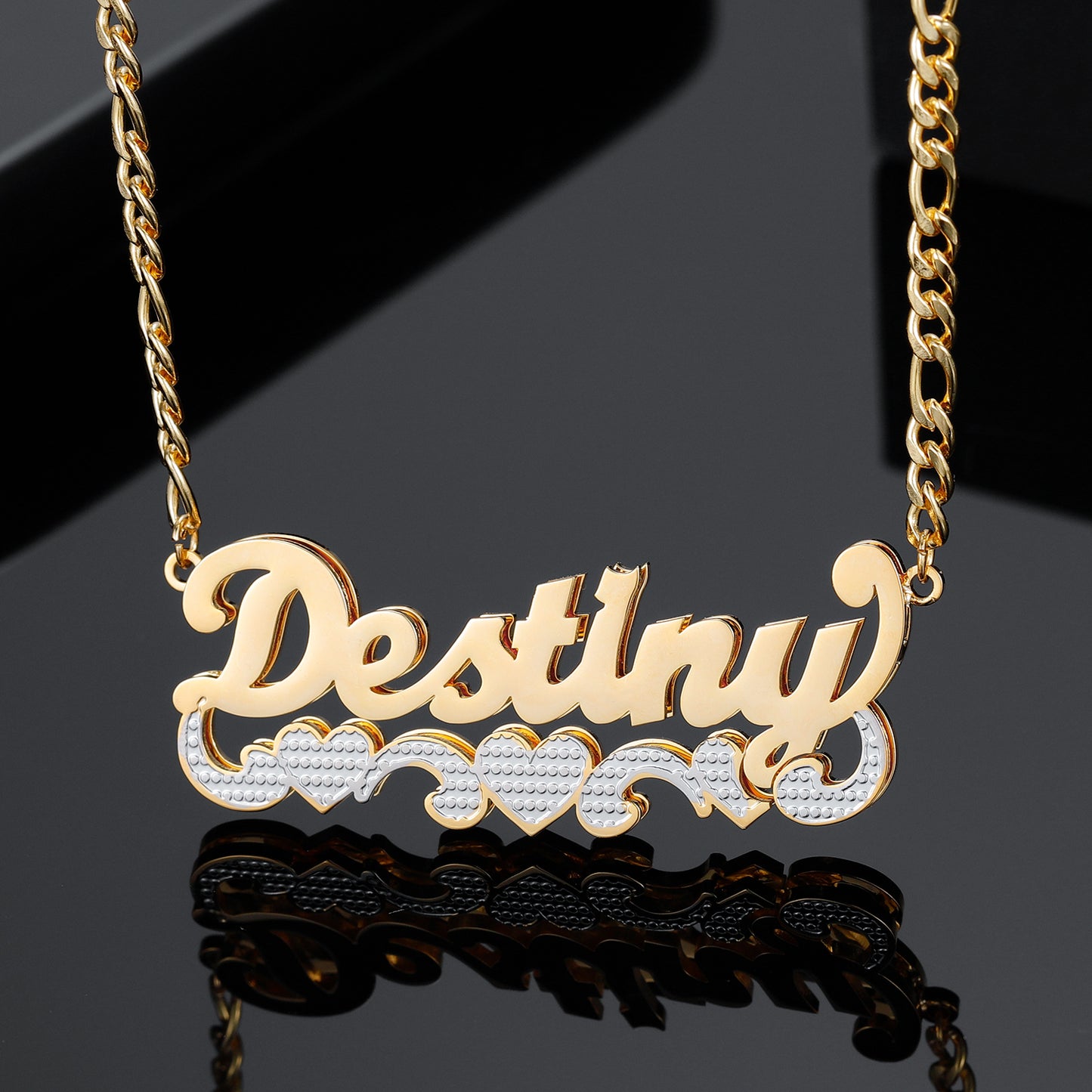 Double Plate Two Tone Heart Name Necklace QN435