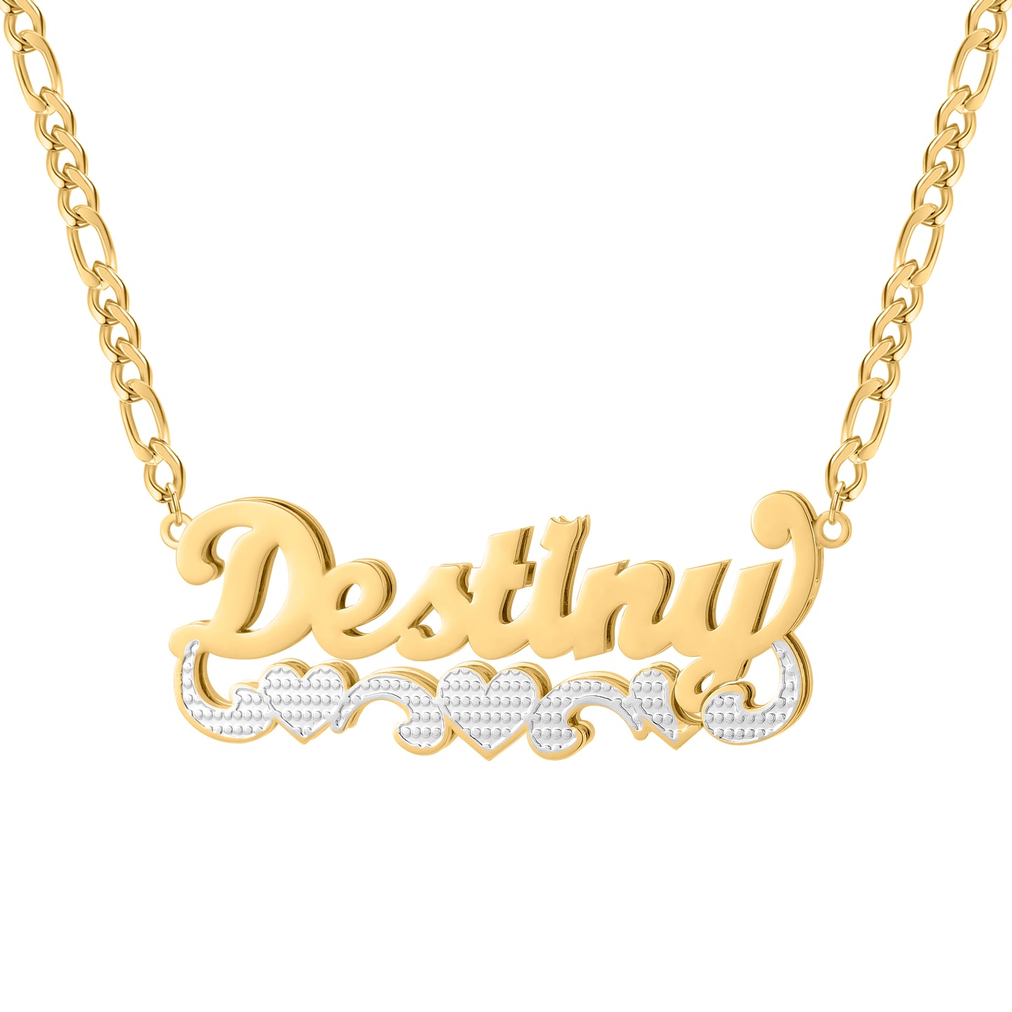Double Plate Two Tone Heart Name Necklace QN435