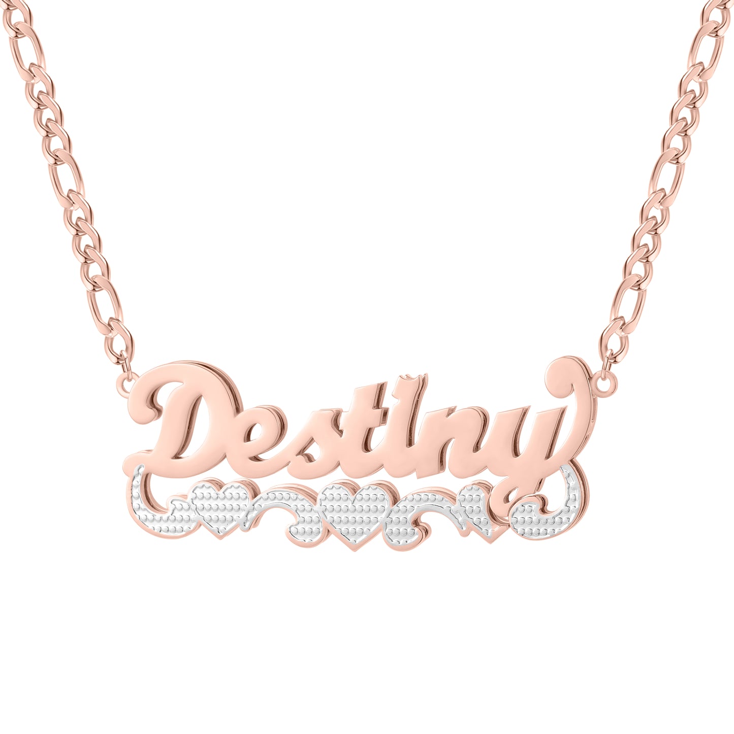 Double Plate Two Tone Heart Name Necklace QN435