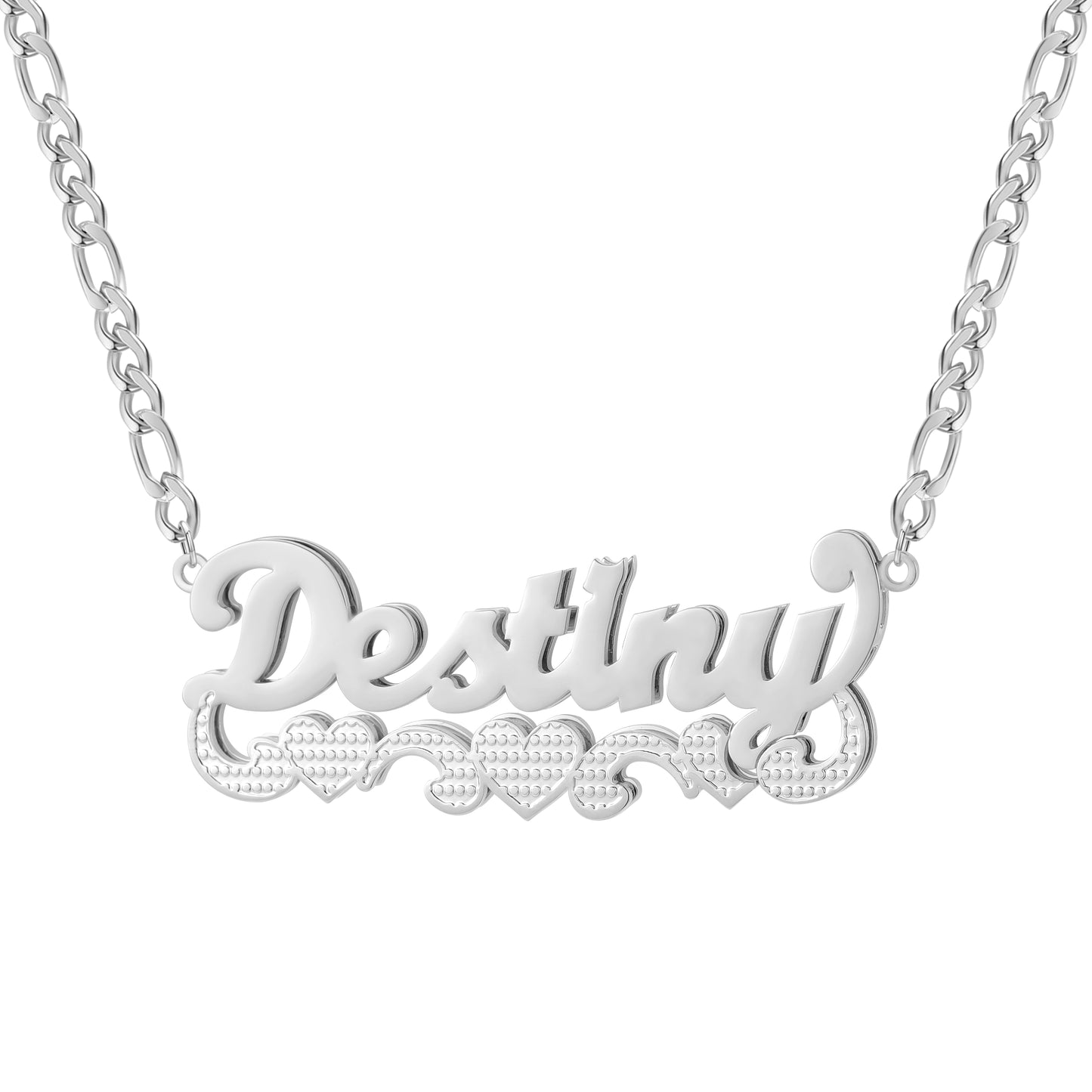 Double Plate Two Tone Heart Name Necklace QN435