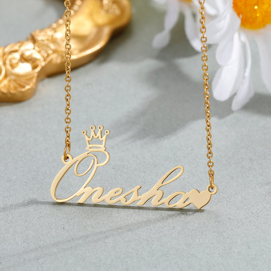 Cursive Crown Name Necklace QN008-F65