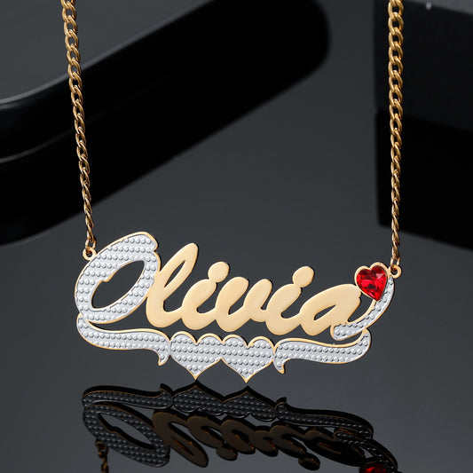 Birthstone Two Tone Name Necklace QN558