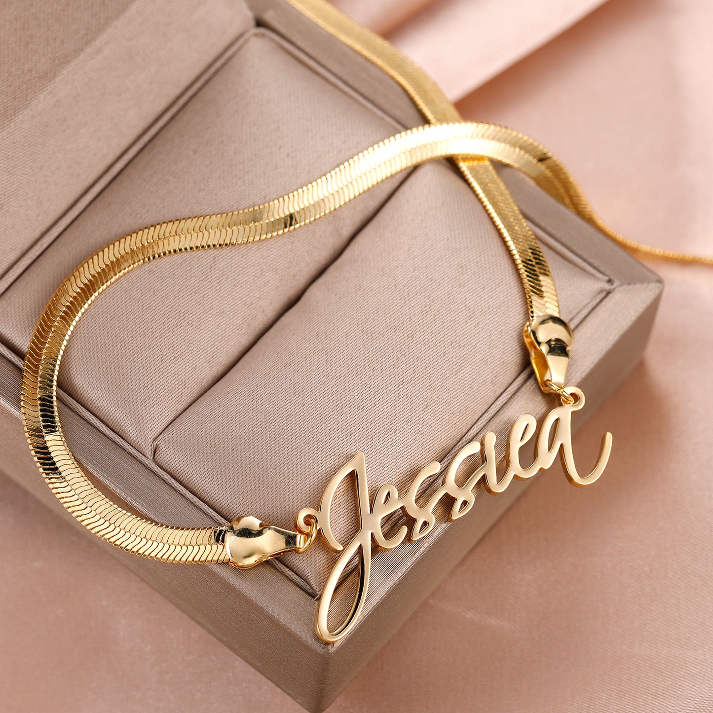 Herringbone Chain Name Necklace QN608