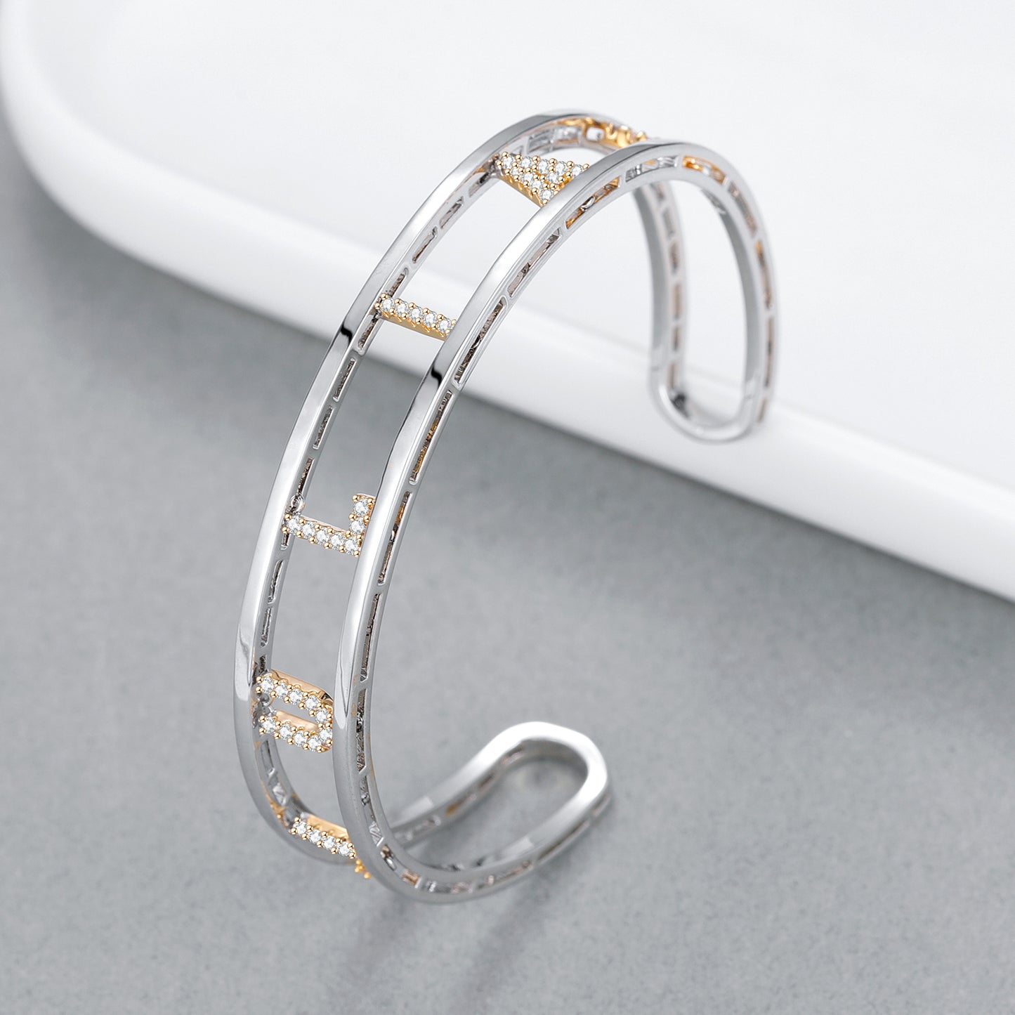 Name Bangles Double Colors Pave Letter Bracele QB269