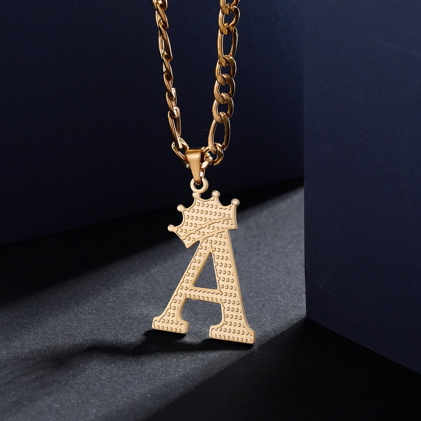 Crown Initial Curb Chain Necklace SN594