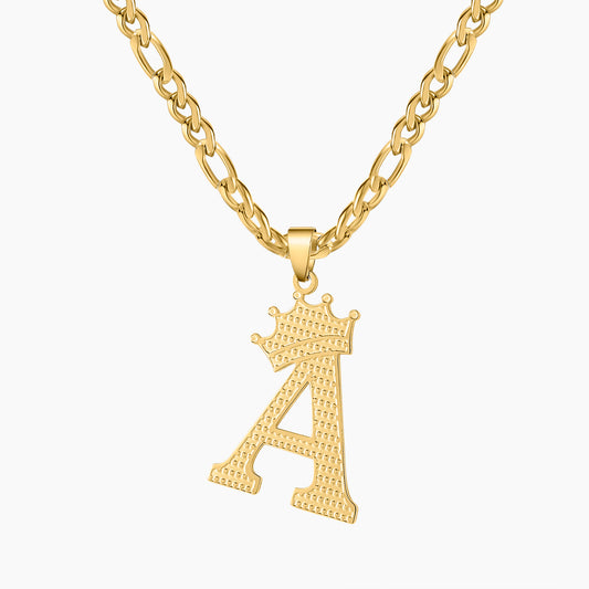 Crown Initial Curb Chain Necklace SN594