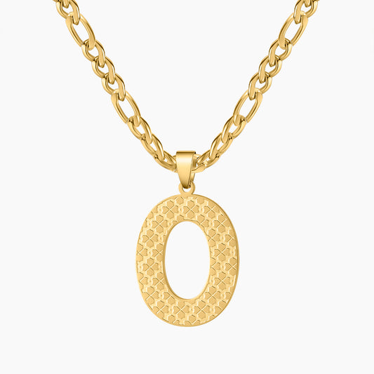Four-leaf Texture Initial Curb Chain Necklace SN592