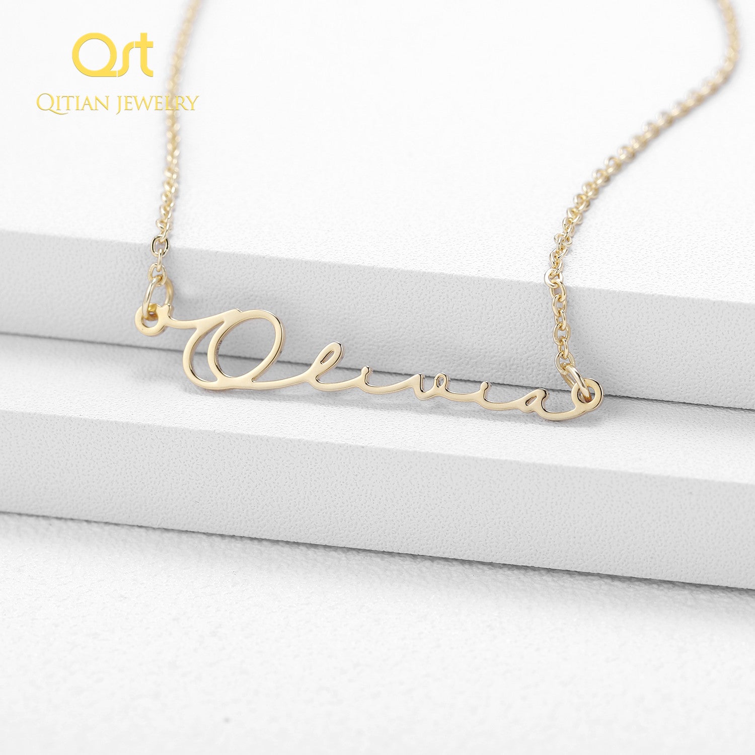24K Gold Name Necklaces For Women Heart Tag Name Necklace