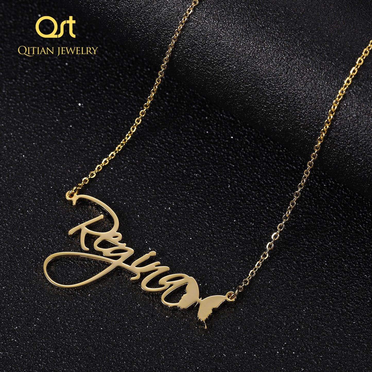 Butterfly symbol Cursive Nameplate Necklace