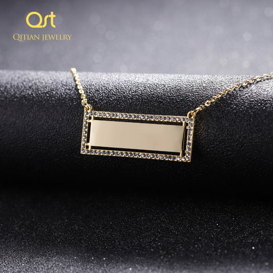 Iced Out Zirconi Engrave bar Necklac