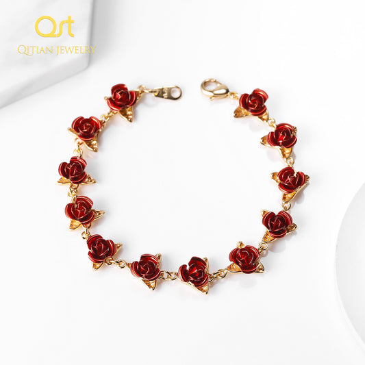 Bracelet Fleurs Roses Rouges