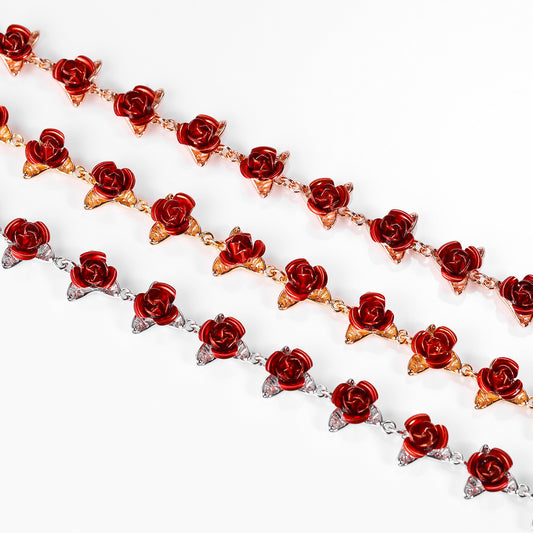 Bracelet Fleurs Roses Rouges