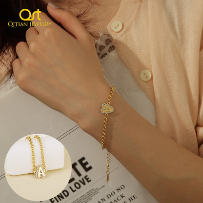 Custom Name Gold Bracelet Zircon Initial Letter QHN3018