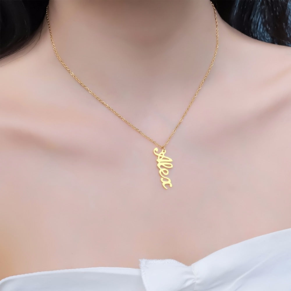 Vertical English Nameplate Necklace QN086