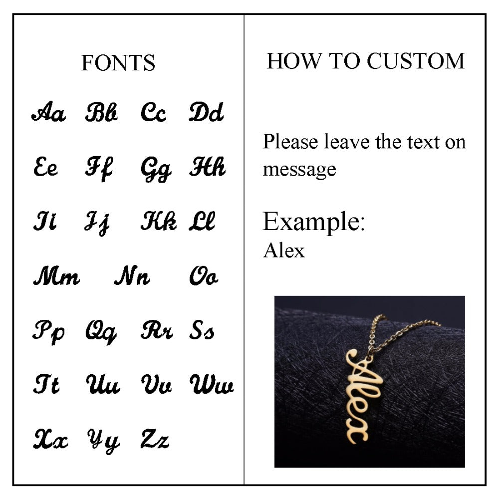 Vertical English Nameplate Necklace QN086