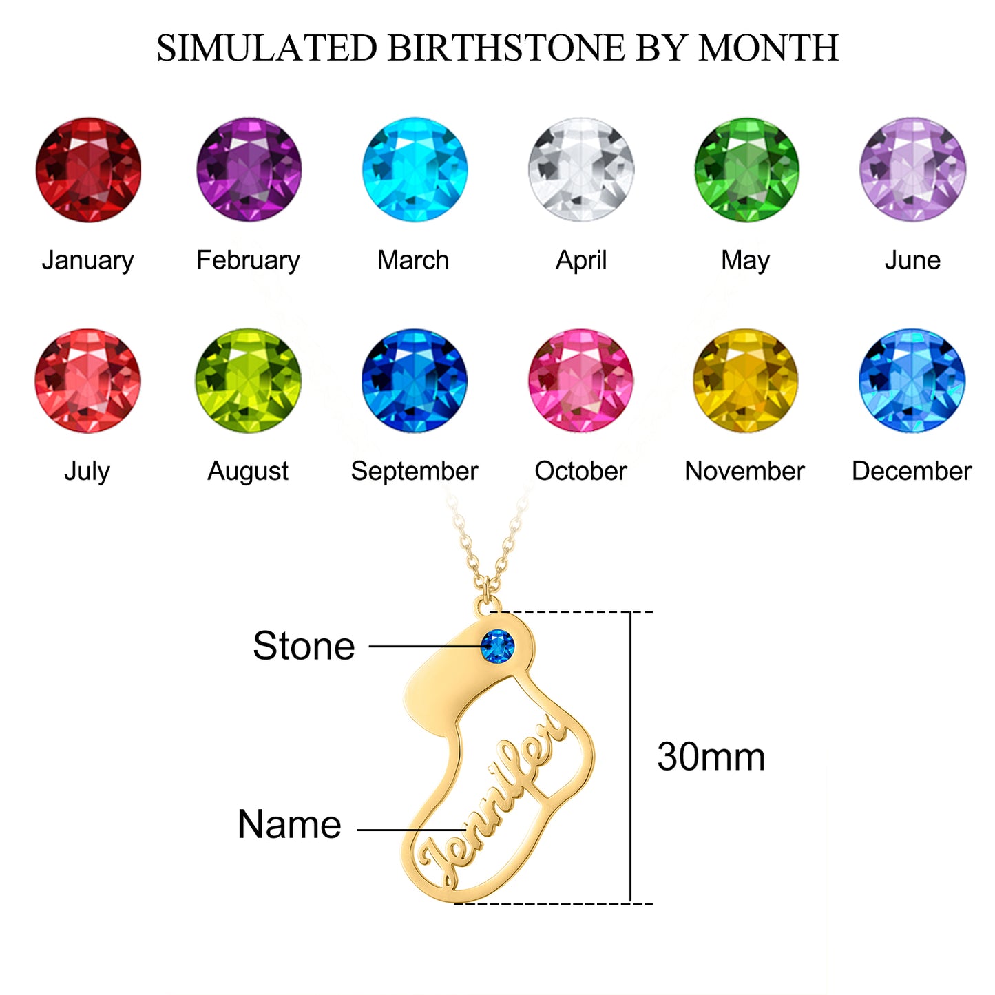 Socks Shape Personalized Names Birthstone Chain  QN339