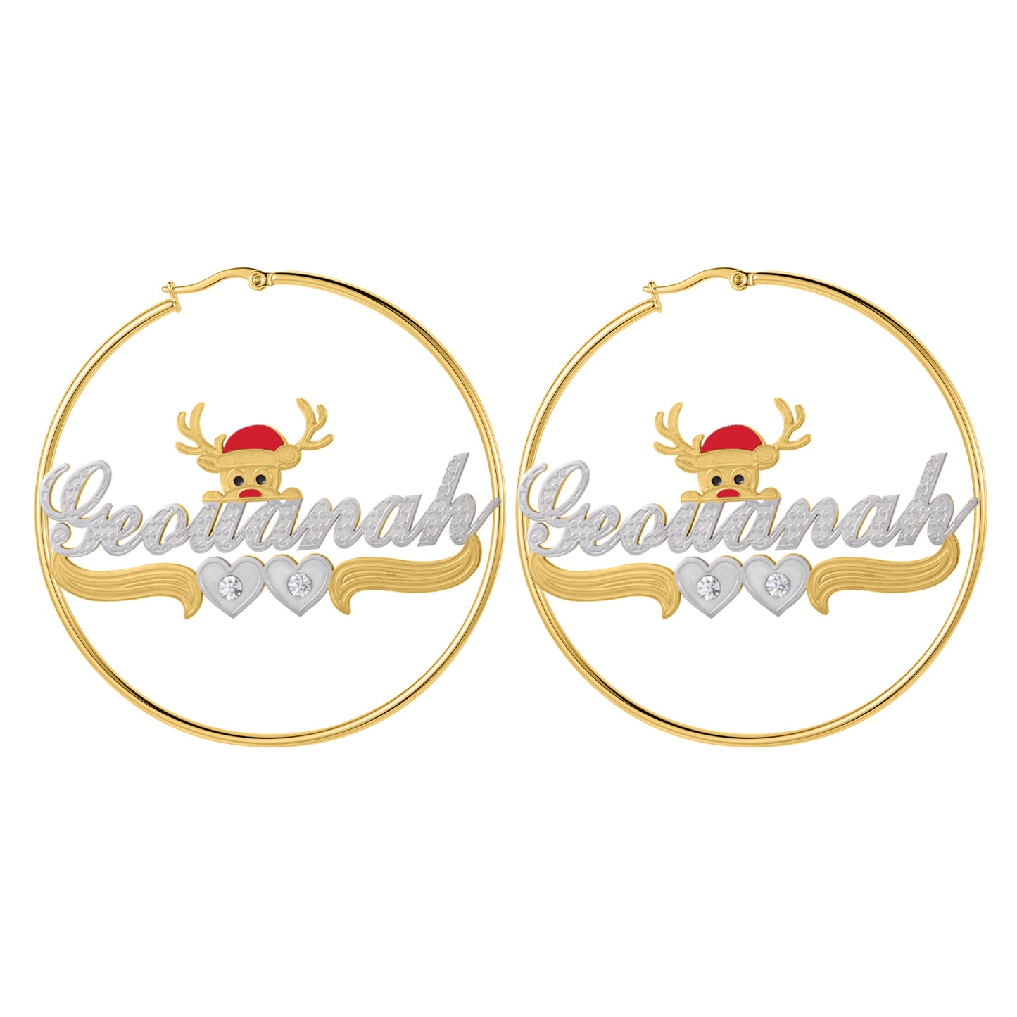 Christmas Elk Name Hoop Earrings QE999