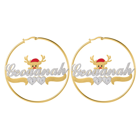 Christmas Elk Name Hoop Earrings QE999