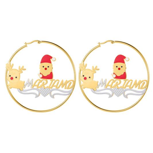 Christmas Santa Claus Name Hoop Earrings QE1000