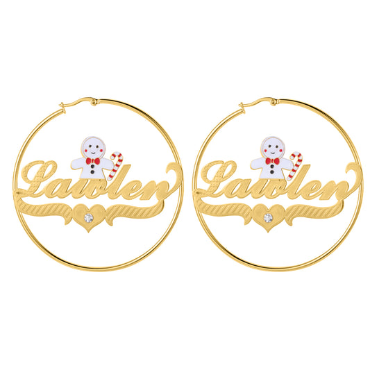 Christmas Snowman Name Hoop Earrings QE993