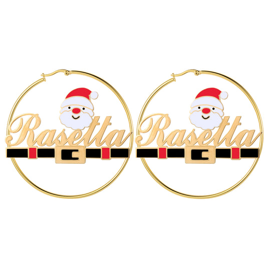 Christmas Santa Claus Name Hoop Earrings QE996
