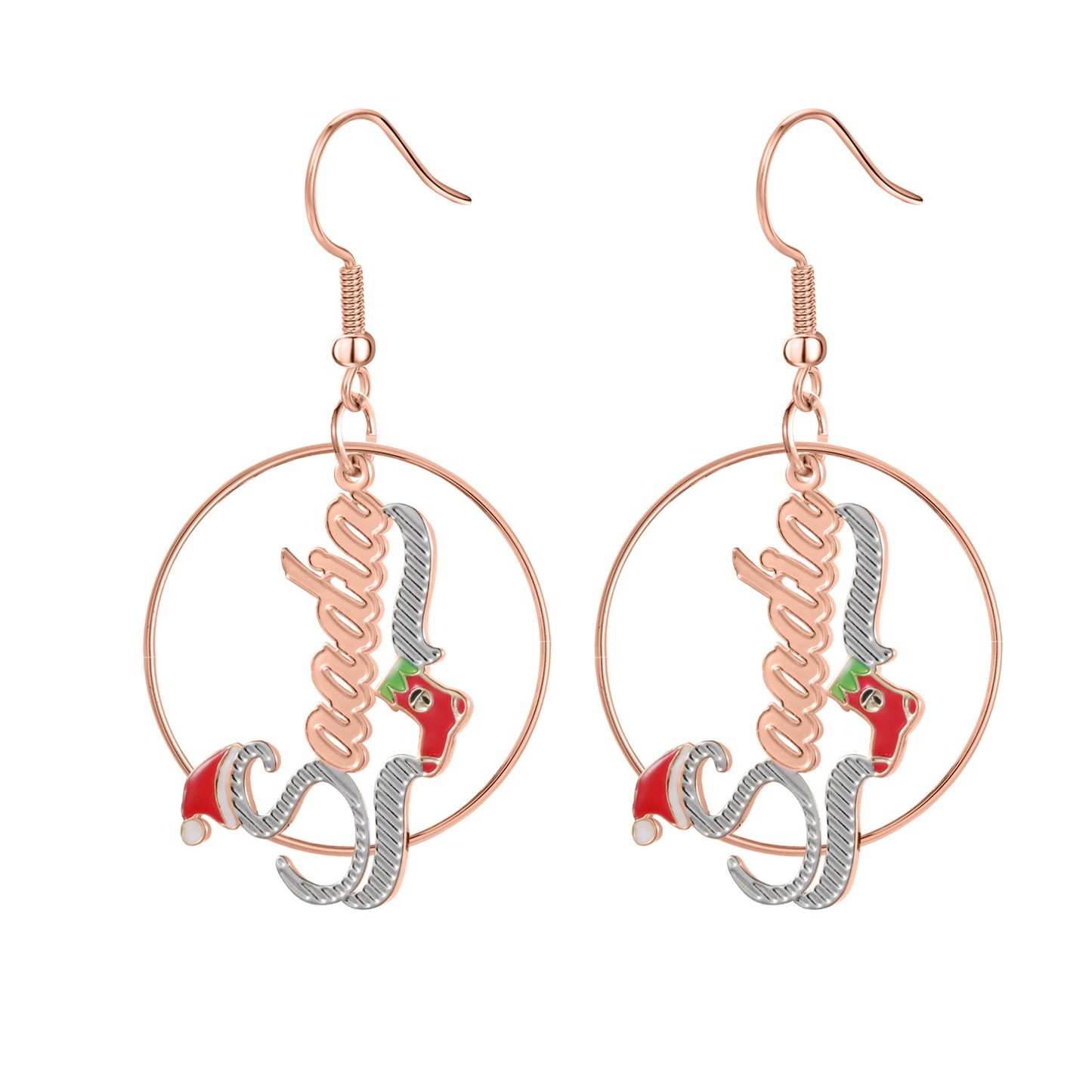 Christmas Stocking Name Hoop Earrings QE992